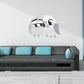 Owl wall sticker with two cartoon owls, white feathers and black eye accents