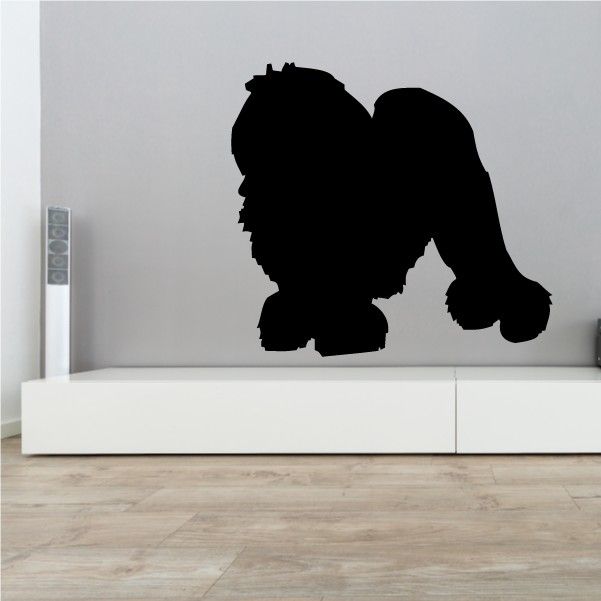 Lowchen dog wall decal with black silhouette, sitting pose