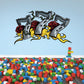 Lucky 777 sticker with graffiti-style 777 letters, red roses and flame accents