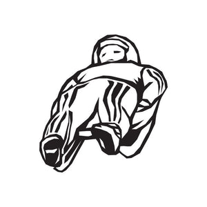 Luge rider decal with bold black outline illustration of a luge racer.