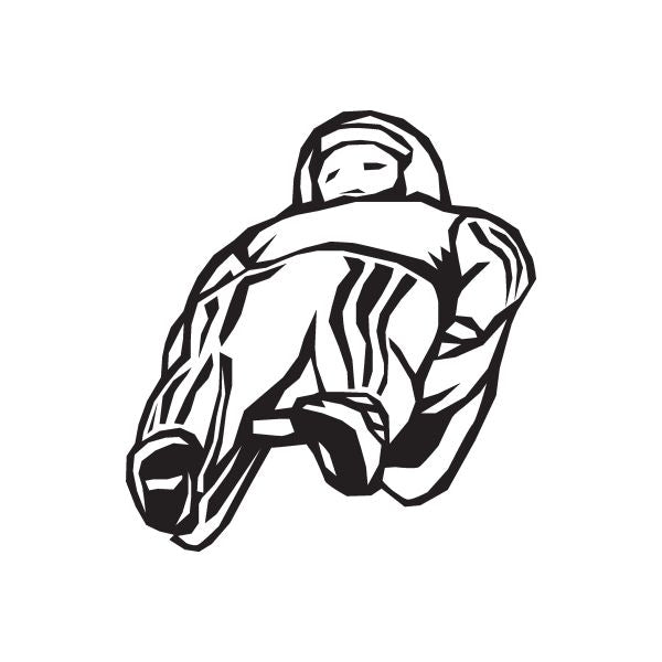 Luge rider decal with bold black outline illustration of a luge racer.