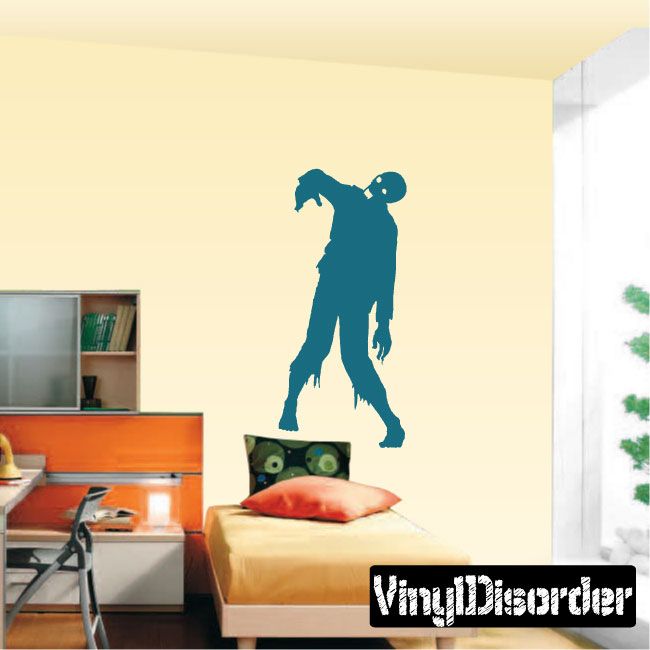 Teal lurching zombie vinyl wall decal