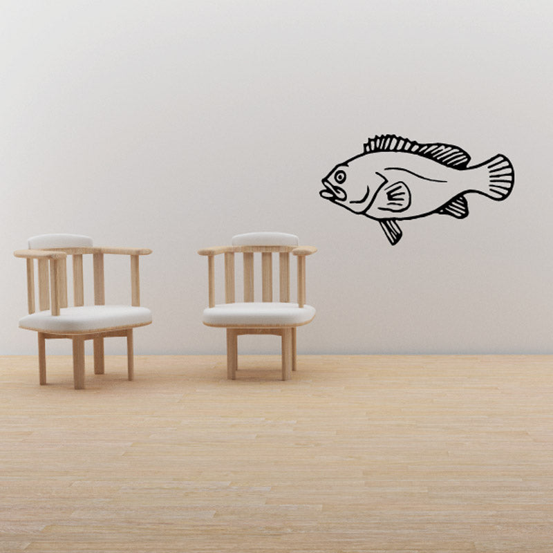 Small mouth bass decal with line-art fish illustration