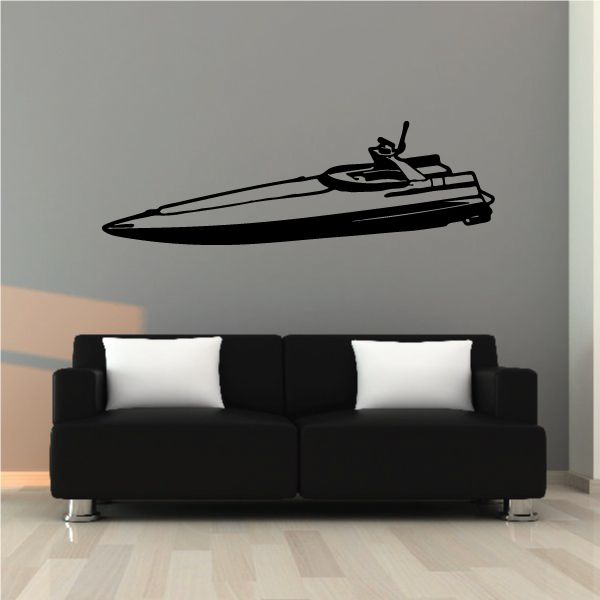 Speedboat wall decal with black racing boat and driver silhouette