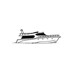 Yacht decal sticker with side silhouette, black outline on white