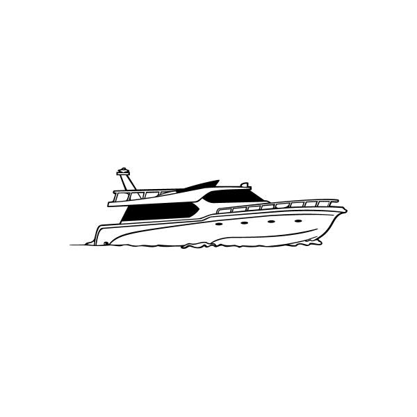 Yacht decal sticker with side silhouette, black outline on white