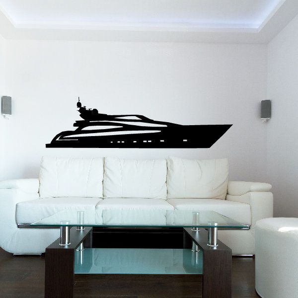 Luxury yacht decal with black sailing yacht silhouette