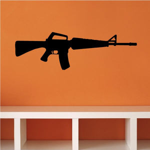 Assault rifle wall decal, black rifle silhouette with stock and barrel