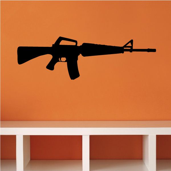 Assault rifle wall decal, black rifle silhouette with stock and barrel