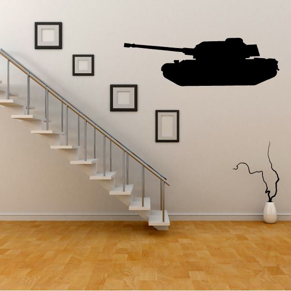 M1 Abrams tank wall decal, dark silhouette of armored vehicle in profile