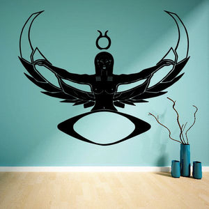 Egyptian scarab wall decal with black wings and central symbol, vinyl
