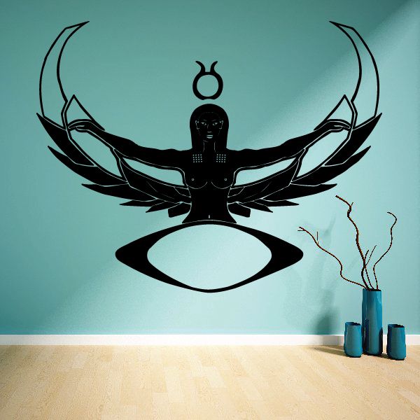 Egyptian scarab wall decal with black wings and central symbol, vinyl
