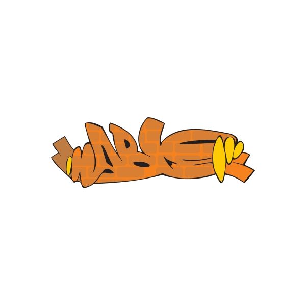 Graffiti sticker with orange tag and yellow accents