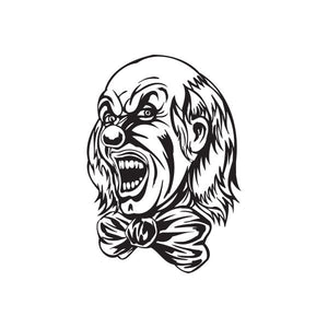 Clown face decal with open mouth and crossed arms, black line art
