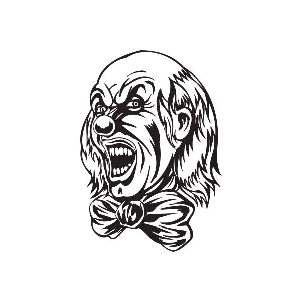 Clown face decal with open mouth and crossed arms, black line art