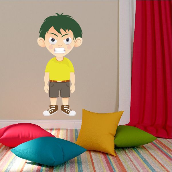 Cartoon boy sticker with dark green hair and yellow shirt