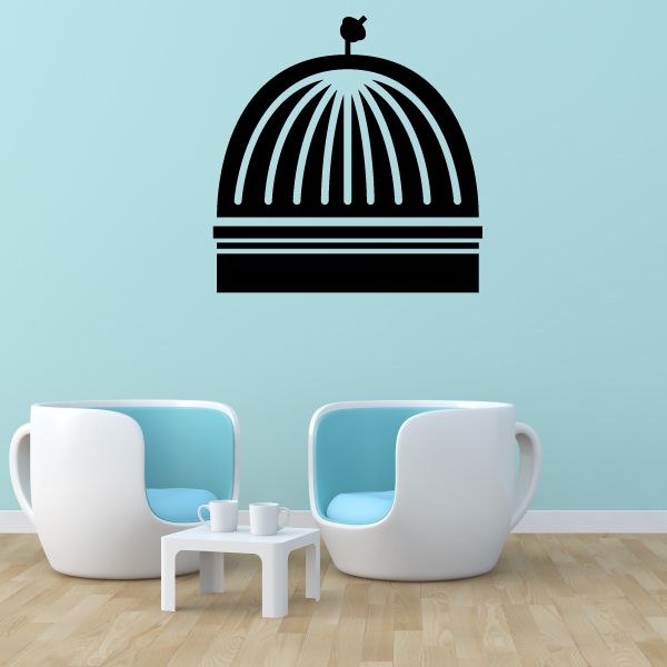 Madame Tussauds decal, black dome birdcage outline with vertical bars and base stripe