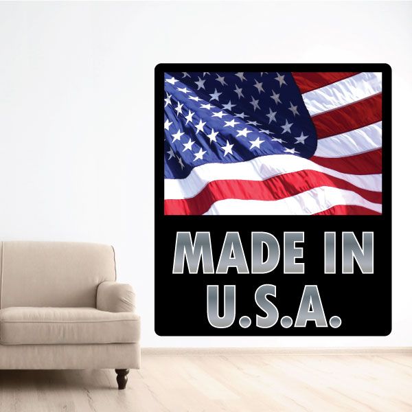 Realistic American flag sticker with MADE IN U.S.A. lettering