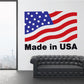 Wavy American flag sticker with Made in USA text