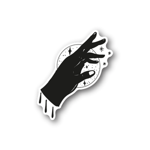 Magic hand vinyl sticker with black glove silhouette and sparkles