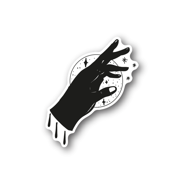Magic hand vinyl sticker with black glove silhouette and sparkles
