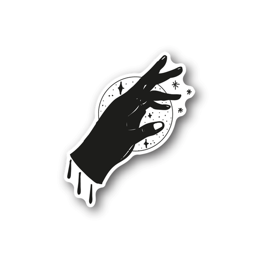 Magic hand vinyl sticker with black glove silhouette and sparkles