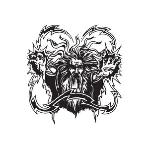 Wizard face decal with black-and-white line art and ornate magical designs