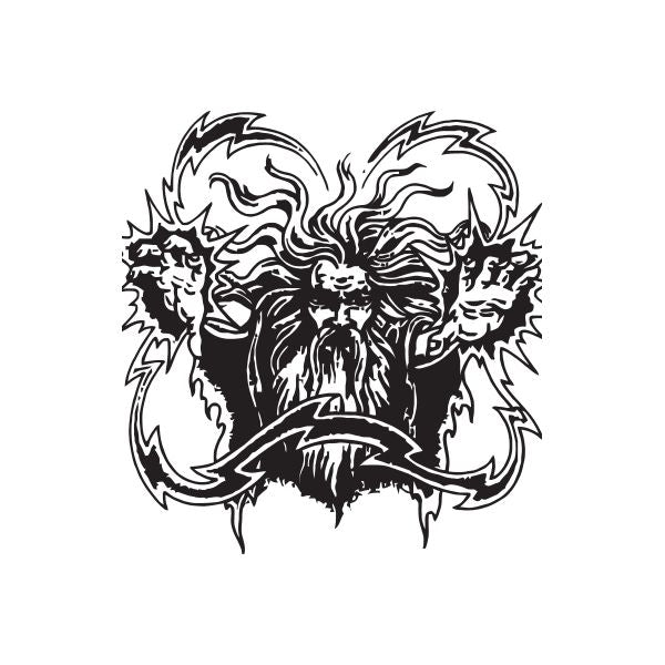 Wizard face decal with black-and-white line art and ornate magical designs