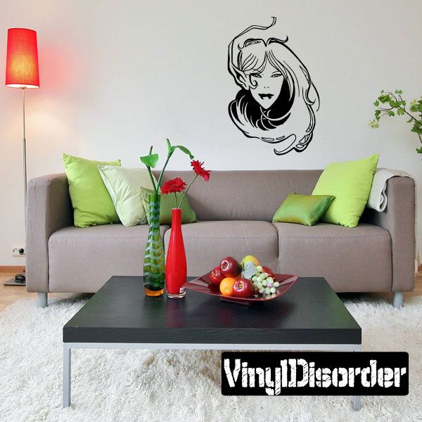 Elf face vinyl wall decal, black line art