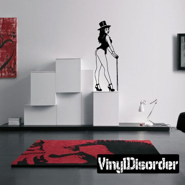 Magician in heels wall decal, black silhouette woman holding wand or cane