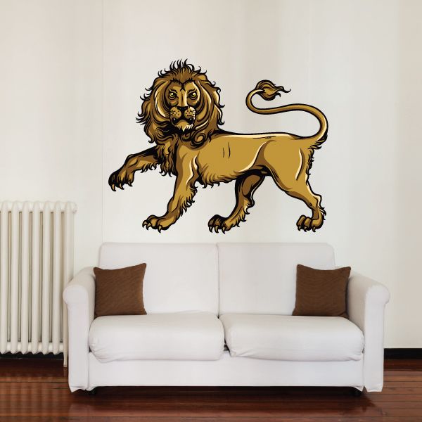 Medieval lion sticker, golden-brown lion with mane and crown-like details