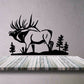 Black moose and pine tree scenery wall decal with layered cutout design