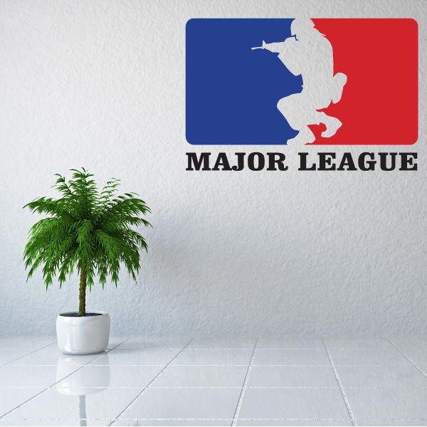 Major League printed die-cut decal with white baseball player silhouette on red and blue