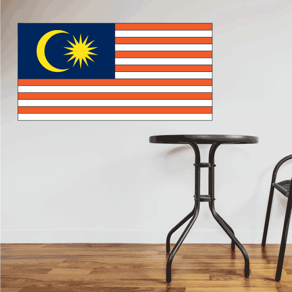 Malaysia flag sticker with blue and red stripes and yellow crescent and star
