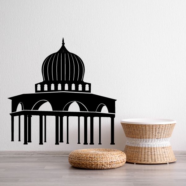 Islamic mosque wall decal with black dome and arches silhouette.