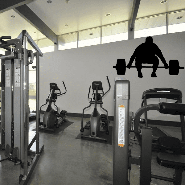 Bodybuilder deadlift wall decal with a black barbell lifter silhouette