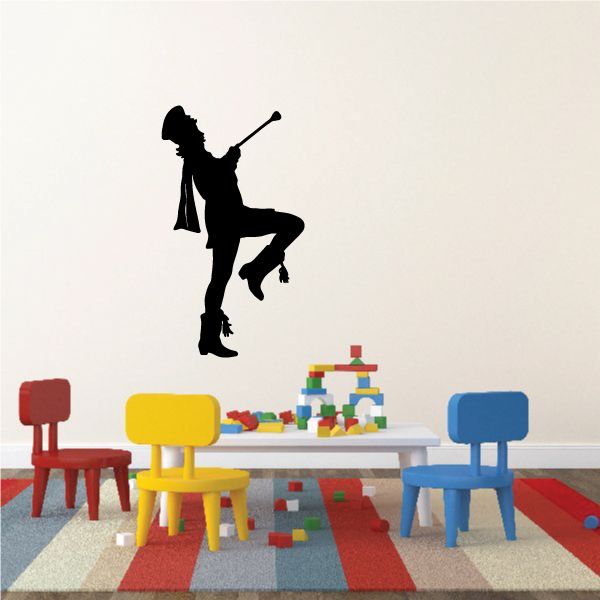 Male drum major silhouette decal, holding a baton and drum major stance