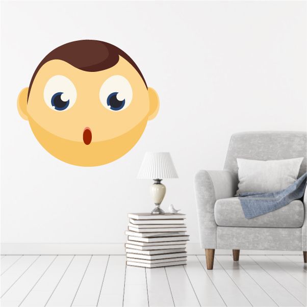 Cartoon male face emoticon wall decal vinyl sticker with blue eyes and brown hair