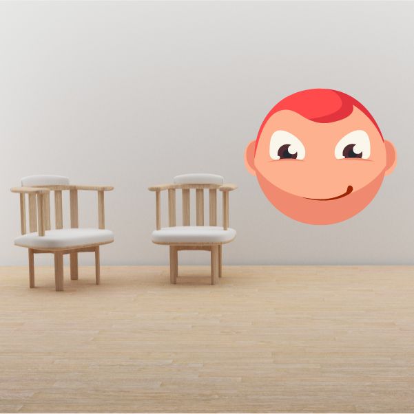 Male face emoticon vinyl wall decal sticker with red hair and smiling face