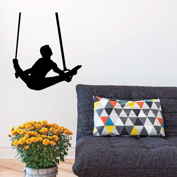 Black male gymnast on gym rings wall decal silhouette