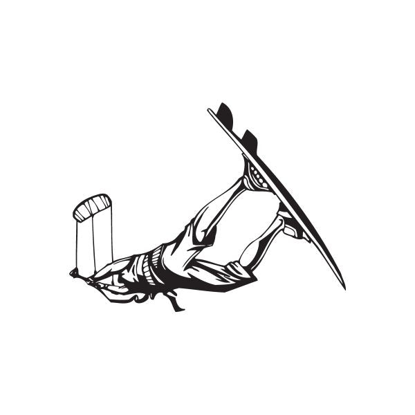 Kitesurfing decal of a male rider on a kiteboard with control lines