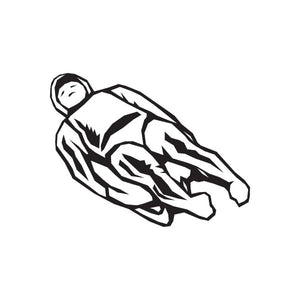 Black-and-white luge rider decal