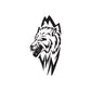 Stylized wolf head decal, black and white, angular snarling design