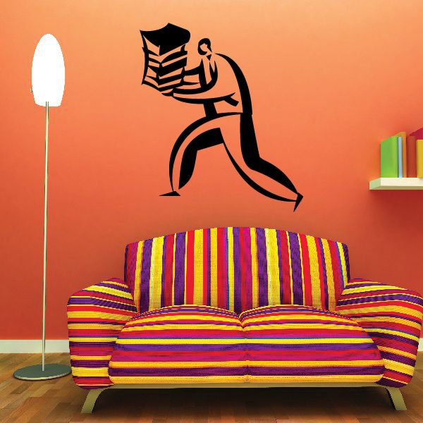 Image of Man Carrying Books Wall Decal - Vinyl Decal - Car Decal - Business Decal - MC15