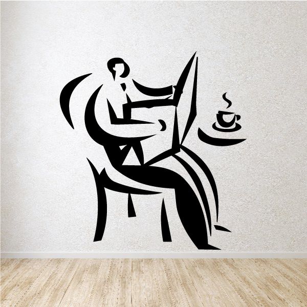 Image of Man Coffee Newspaper Wall Decal - Vinyl Decal - Car Decal - Business Decal - MC13