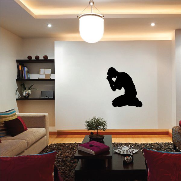 Praying on both knees decal with black silhouette