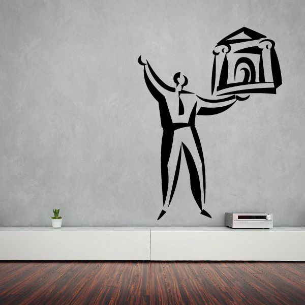 Image of Man Holding Building Wall Decal - Vinyl Decal - Car Decal - Business Decal - MC03