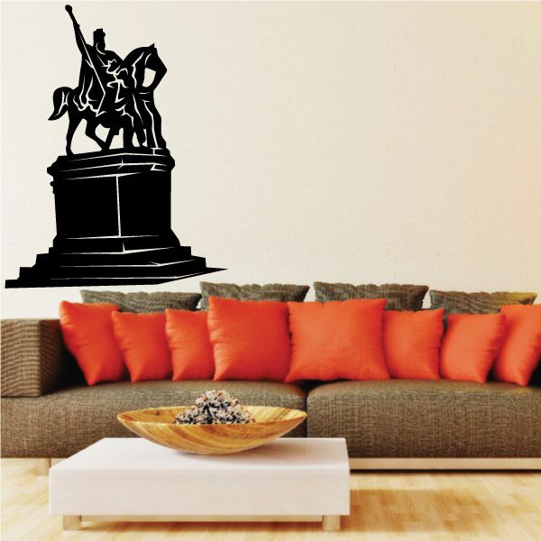 Black man-on-horse statue wall decal with mounted rider and pedestal