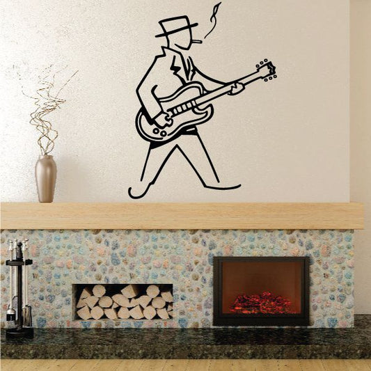 Image of Man Playing Guitar and Smoking Wall Decal - Vinyl Decal - Car Decal - Business Decal - MC33