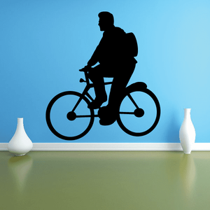 Bike rider vinyl wall decal with black man-on-bicycle silhouette